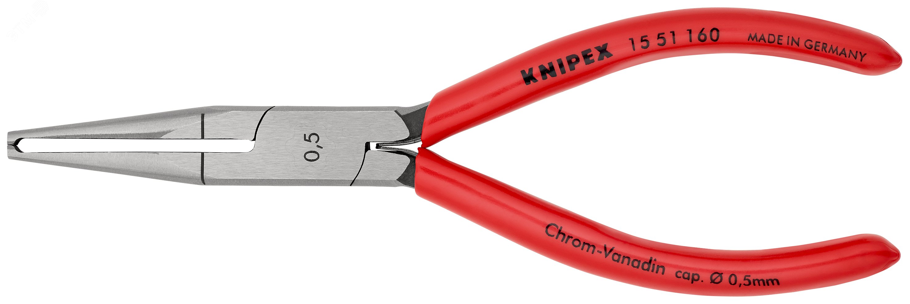 Стриппер для тонких кабелей настроенная на диаметр кабеля прецизионная призма без регулировки зачистка 05мм L=160мм обливные рукоятки пружина KN-1551160 KNIPEX - превью 3