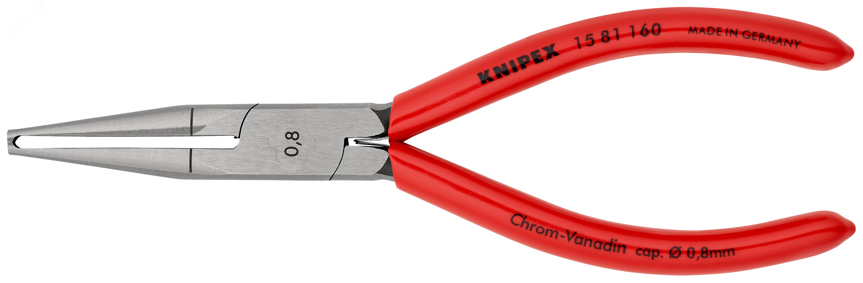 Стриппер для тонких кабелей настроенная на диаметр кабеля прецизионная призма без регулировки зачистка 08мм L=160мм обливные рукоятки пружина KN-1581160 KNIPEX - превью 3