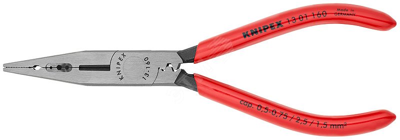 Плоскогубцы электрика для монтажа проводов резка - проволока средней твердости 25мм твердая проволока 16мм L=160мм черные обливные рукоятки KN-1301160 KNIPEX - превью