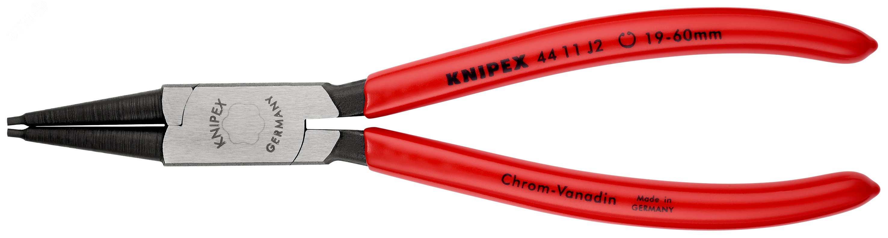 Щипцы для внутренних стопорных колец прямые губки посадочный размер 19-60мм диаметр наконечников 18мм L=180мм Cr-V обливные рукоятки блистер цвет черный KN-4411J2SB KNIPEX - превью 3