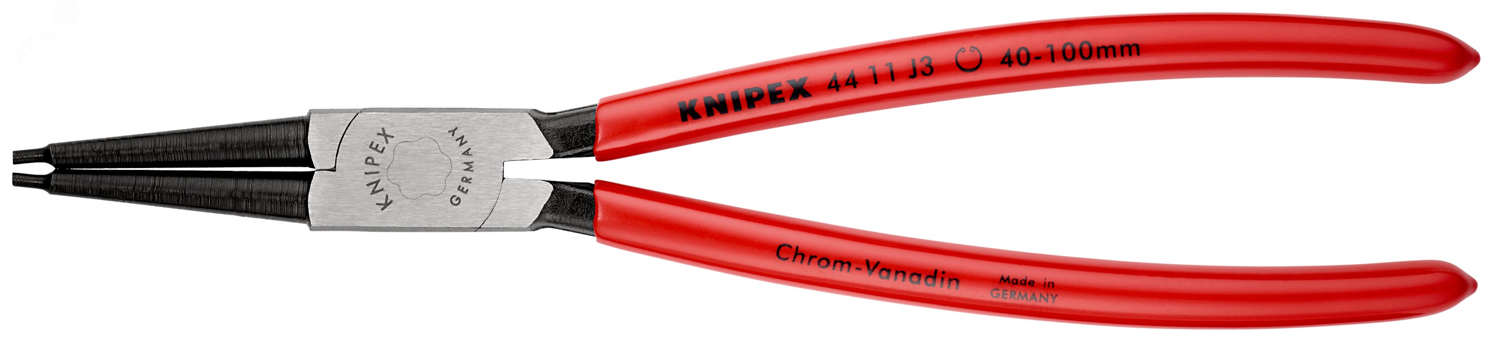 Щипцы для внутренних стопорных колец прямые губки посадочный размер 40-100мм диаметр наконечников 23мм L=225мм Cr-V черные обливные рукоятки KN-4411J3 KNIPEX - превью 3