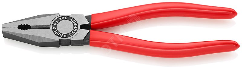 Плоскогубцы комбинированные резка - проволока средней твердости 38мм твердая проволока 25мм кабель 13мм (16мм) L=200мм обливные рукоятки блистер цвет черный KN-0301200SB KNIPEX - превью