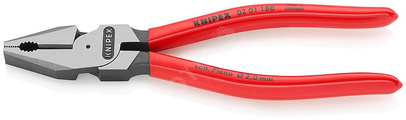 Плоскогубцы комбинированные резка - твердая проволока 25мм рояльная струна (HRC 59) 2мм кабель 115мм (16мм) L=180мм обливные рукоятки блистер цвет черный KN-0201180SB KNIPEX - превью