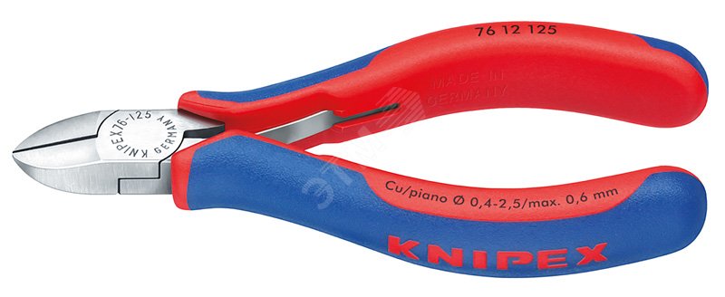 Бокорезы для электромеханика с пружиной резка - мягкая проволока 3мм проволока средней твердости 23мм твердая проволока 15мм рояльная струна (HRC 59) 06мм L=125мм чёрные 2-компонентные рукоятки