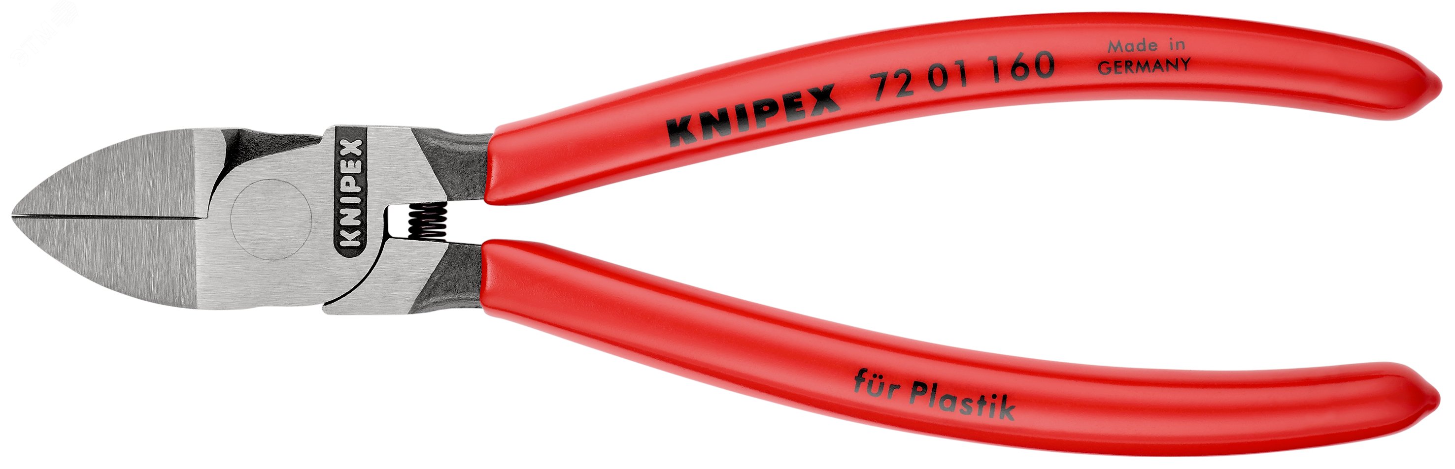 Бокорезы для пластмассы с пружиной удлинённые режущие кромки без фасок L-160 мм обливные рукоятки блистер KN-7201160SB KNIPEX - превью 3
