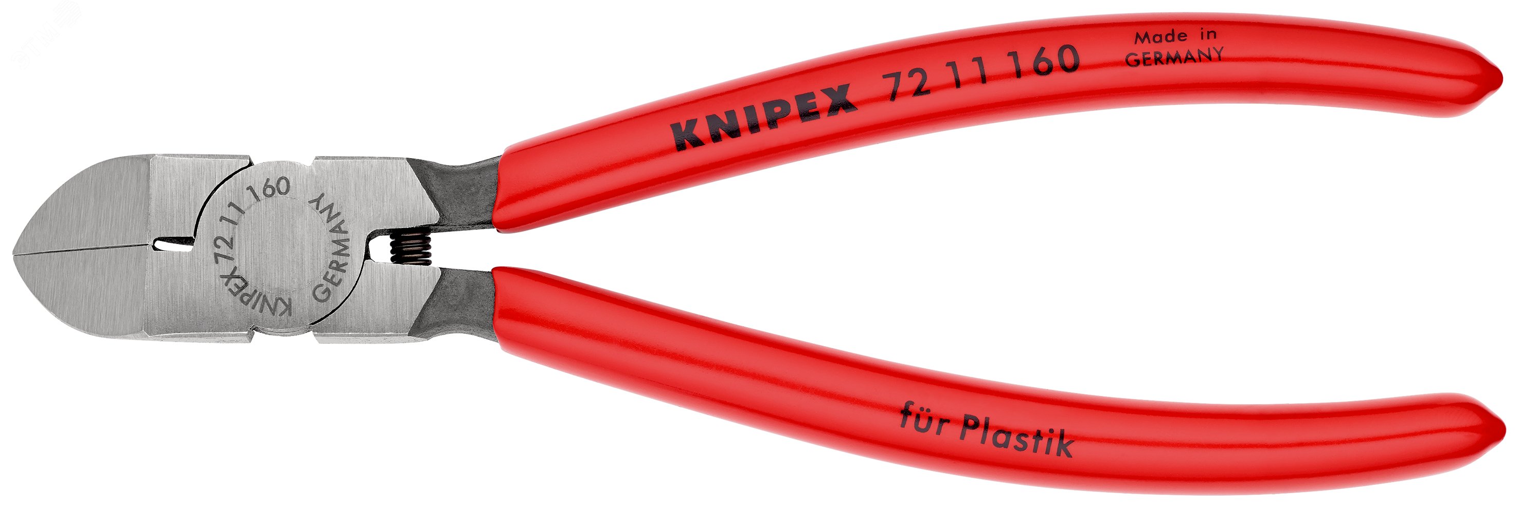 Бокорезы для пластмассы губки 45° с пружиной удлинённые режущие кромки без фасок L-160 мм обливные рукоятки блистер KN-7211160SB KNIPEX - превью 3