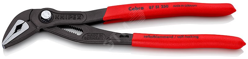 Изображение товара Клещи переставные COBRA сантехнические с фиксатором 32 мм (1 1/4) под ключ 34 мм L-250 мм Cr-V серые обливные рукоятки блистер (шт)