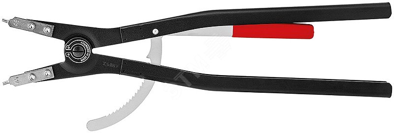 Изображение товара Щипцы для больших внешних стопорных колец с запирающим механизмом прямые сменные губки посадочный размер 252-400мм диаметр наконечников 45мм L=570мм черные (шт)