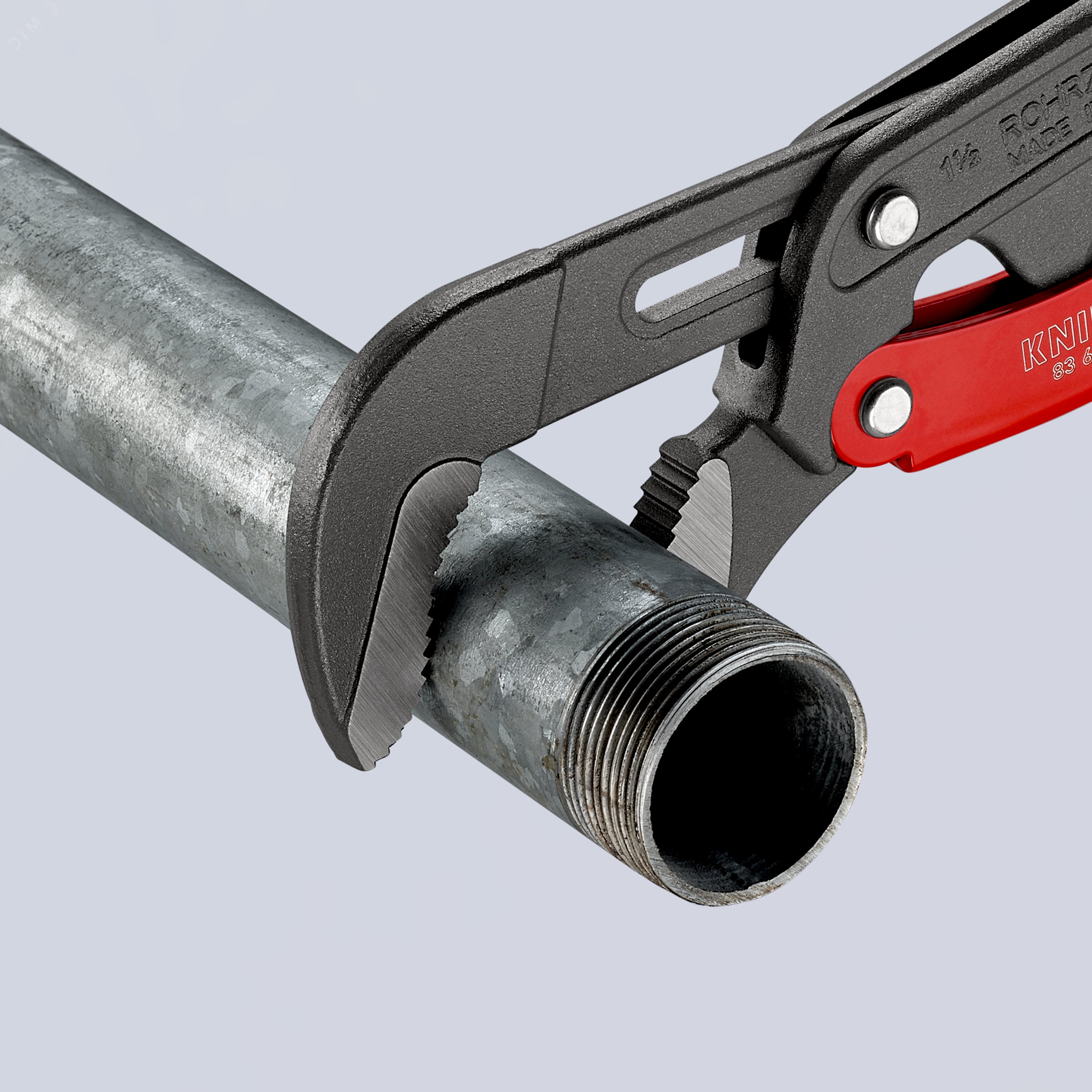 Ключ трубный 1 1/2 S-образные тонкие губки с быстрой регулировкой 60 мм (2 3/8) L-420 мм серый Cr-V многоэтапная закалка в масле KN-8361015 KNIPEX - превью 5
