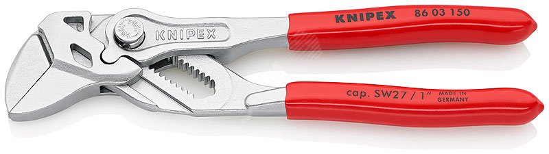 Клещи переставныеавные - гаечный ключ 27 мм (1) L-150 мм Cr-V хромированные обливные рукоятки блистер KN-8603150SB KNIPEX - превью 2