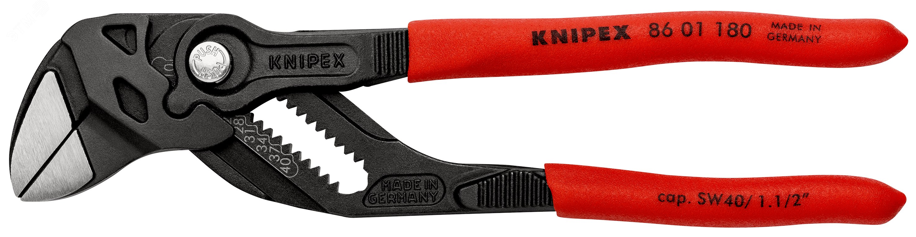 Клещи переставныеавные - гаечный ключ 40 мм (1 1/2) L-180 мм Cr-V серые обливные рукоятки KN-8601180 KNIPEX - превью 4