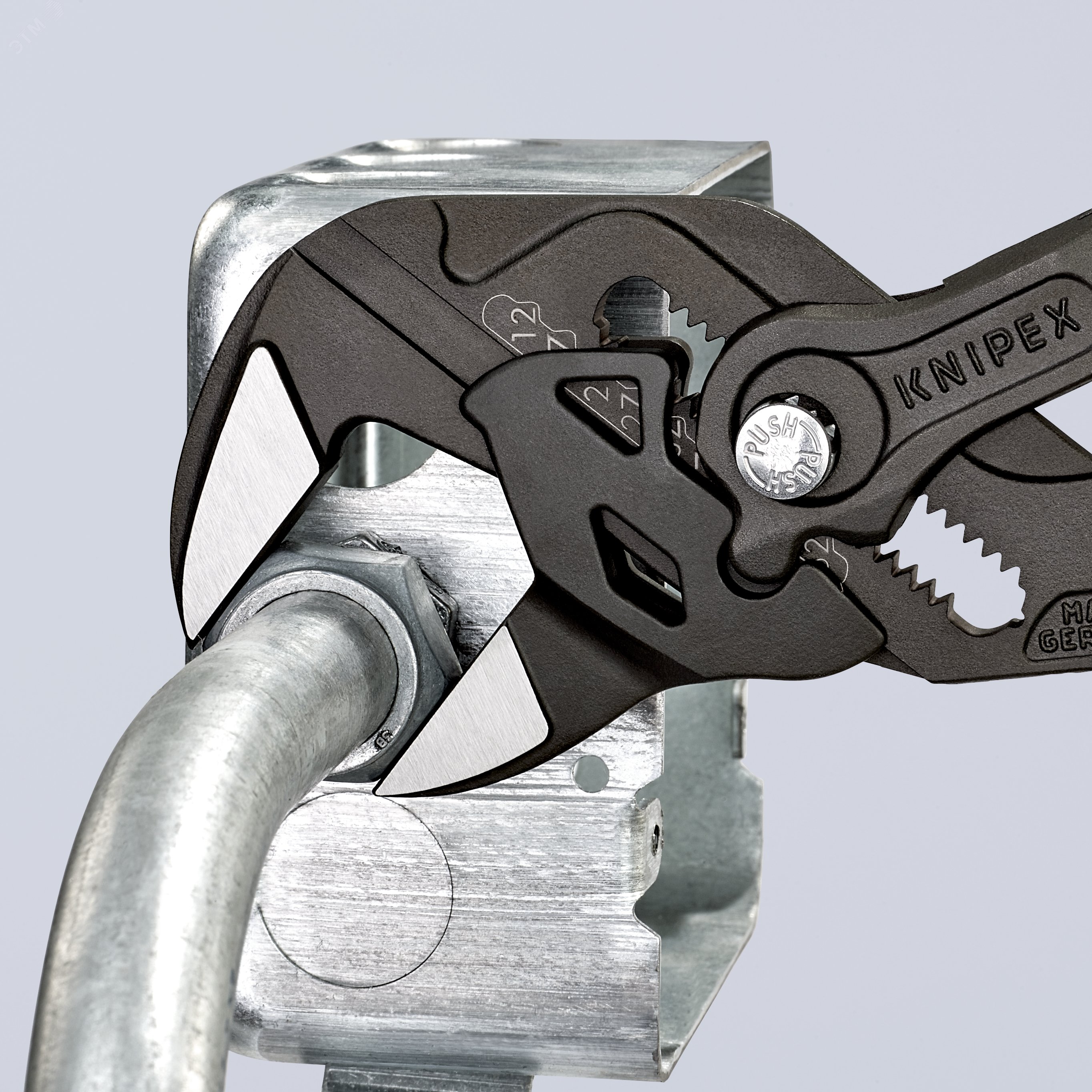 Клещи переставныеавные - гаечный ключ 52 мм (2) L-250 мм Cr-V серые обливные рукоятки блистер KN-8601250SB KNIPEX - превью 7