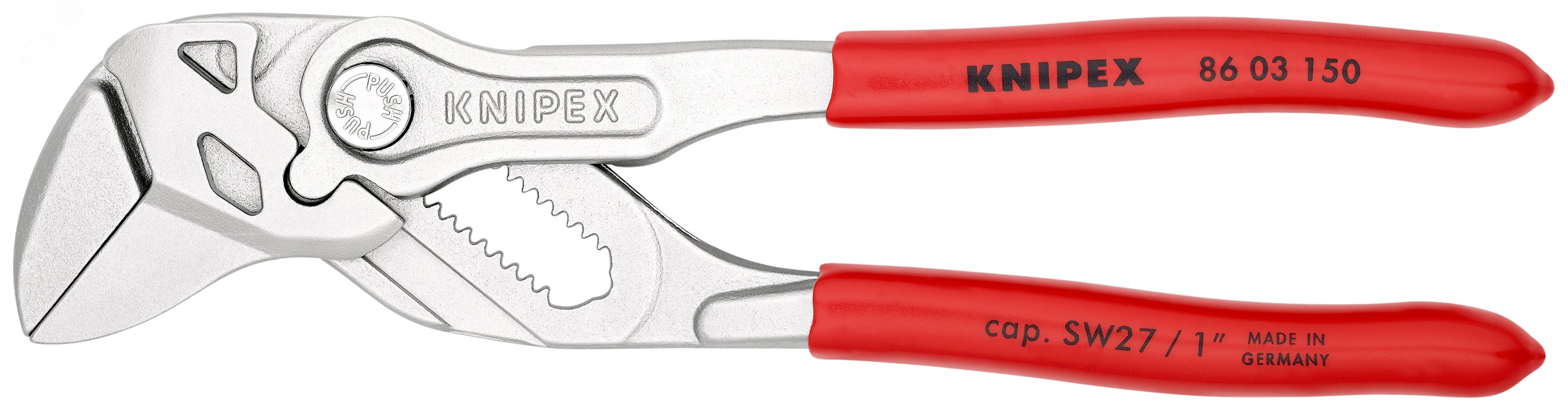 Клещи переставныеавные - гаечный ключ 27 мм (1) L-150 мм Cr-V хромированные обливные рукоятки блистер KN-8603150SB KNIPEX - превью 4