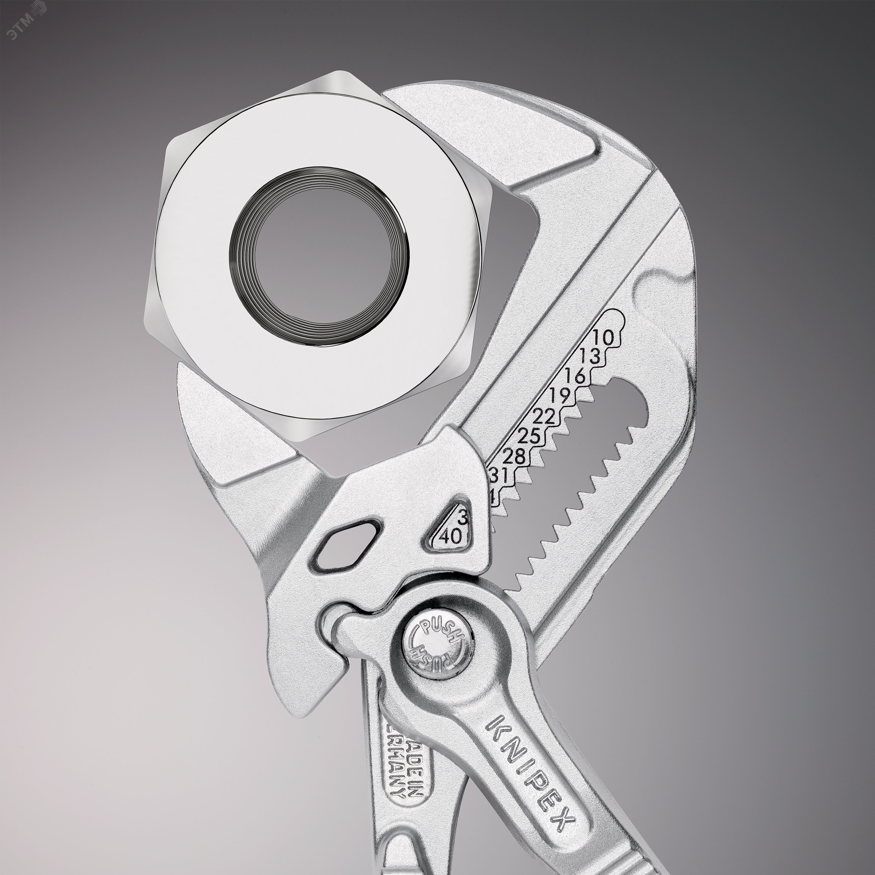 Клещи переставныеавные - гаечный ключ 40 мм (1 1/2) L-180 мм Cr-V хромированные обливные рукоятки блистер KN-8603180SB KNIPEX - превью 10