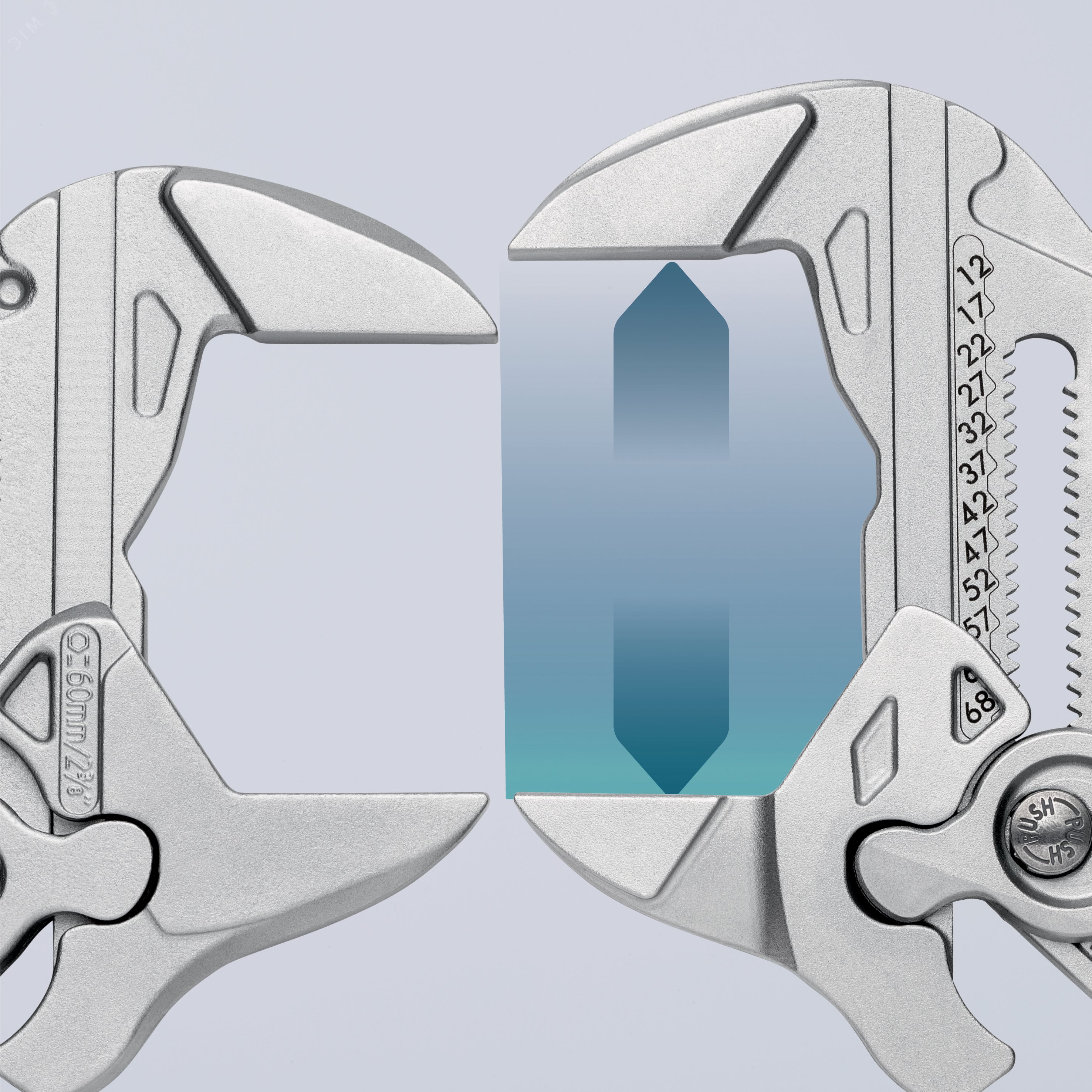 Клещи переставныеавные - гаечный ключ 60 мм (2 3/8) L-300 мм Cr-V хромированные обливные рукоятки KN-8603300 KNIPEX - превью 8