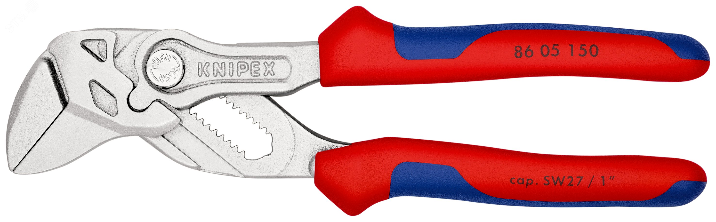 Клещи переставныеавные - гаечный ключ 27 мм (1) L-150 мм Cr-V хромированные 2-компонентные рукоятки блистер KN-8605150SB KNIPEX - превью 4