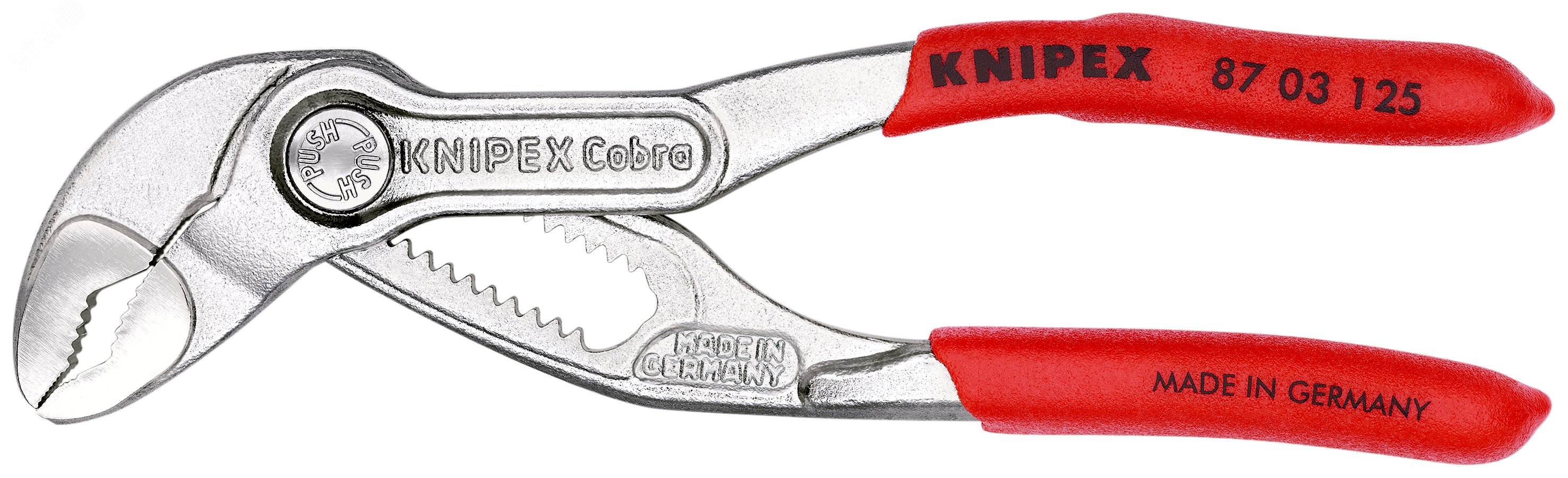 Клещи переставные COBRA сантехнические с фиксатором 25 мм (1) под ключ 27 мм L-125 мм Cr-V хромированные обливные рукоятки KN-8703125 KNIPEX - превью 4