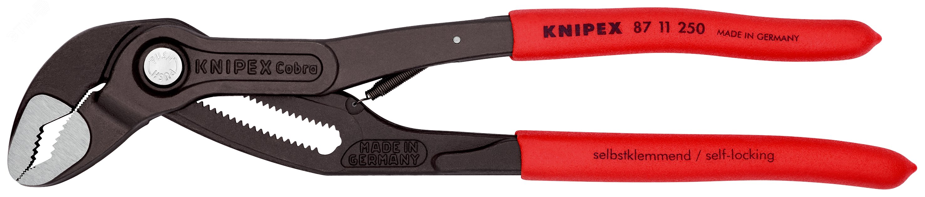 COBRA …maTic клещи переставныеавные сантехнические с фиксатором и с пружиной 50 мм (2) под ключ 46 мм L-250 мм Cr-V серые обливные рукоятки блистер KN-8711250SB KNIPEX - превью 3