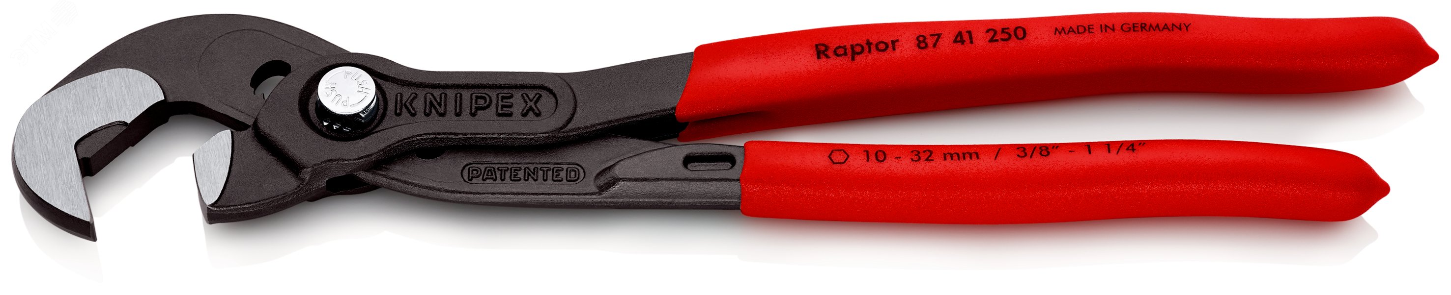 RAPTOR клещи переставныеавные - гаечный ключ 10 - 32 мм (3/8 - 1 1/4) L-250 мм Cr-V серые обливные рукоятки KN-8741250 KNIPEX - превью 3