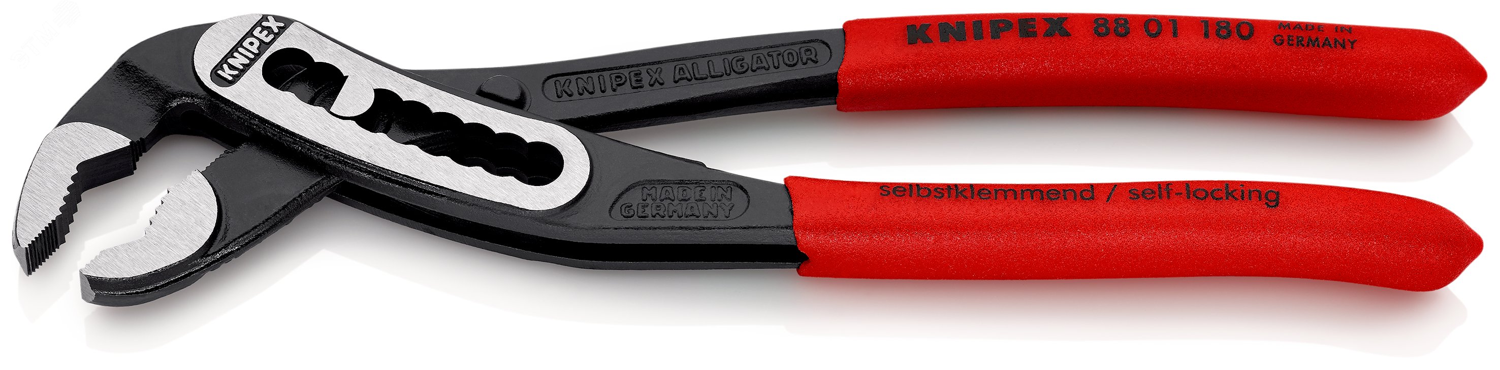 Клещи переставныеавные ALLIGATOR сантехнические 42 мм (1 1/2) под ключ 36 мм L-180 мм Cr-V серые обливные рукоятки блистер KN-8801180SB KNIPEX - превью 3