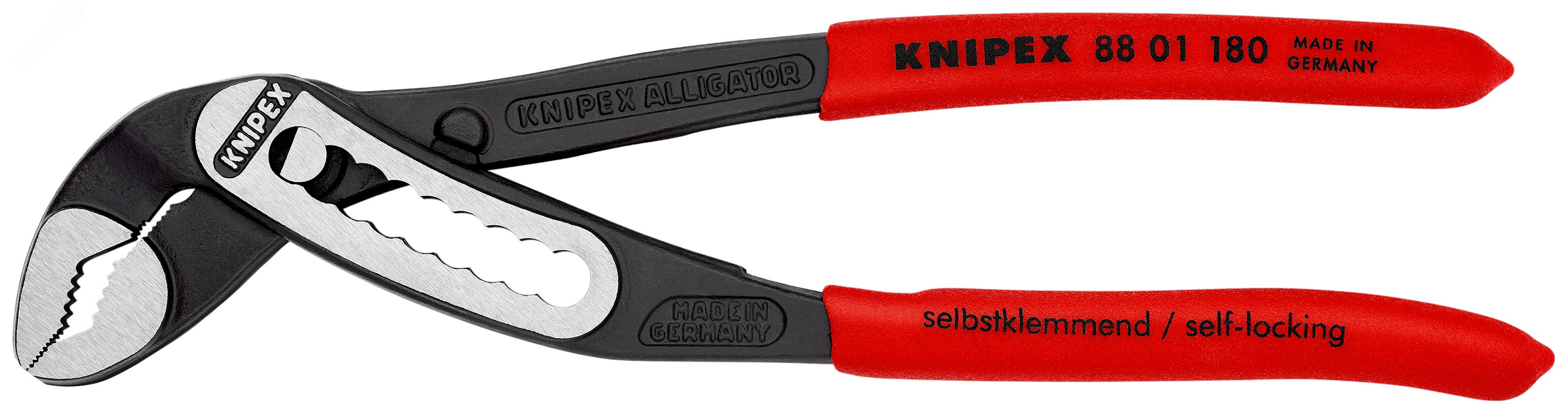 Клещи переставныеавные ALLIGATOR сантехнические 42 мм (1 1/2) под ключ 36 мм L-180 мм Cr-V серые обливные рукоятки блистер KN-8801180SB KNIPEX - превью 4