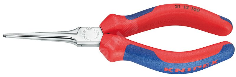 Изображение товара Длинногубцы плоские прямые гладкие губки 55 мм L-160 мм хромированные двукомпонентные рукоятки (шт)