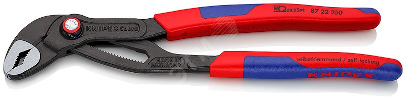 Изображение товара Клещи переставные COBRA QUICKSETавные сантехнические с фиксатором быстрая установка 50 мм (2) под ключ 46 мм L-250 мм Cr-V серые 2-компонентные рукоятки блистер (шт)