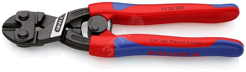 Изображение товара Болторез компактный CoBolT с пружиной с выемкой на кромках мягкая проволока 6мм проволока средней твердости 52мм твердая проволока 4мм рояльная струна (HRC 59) 36мм L=200мм двухкомпонентные рукоятки цвет черный (шт)