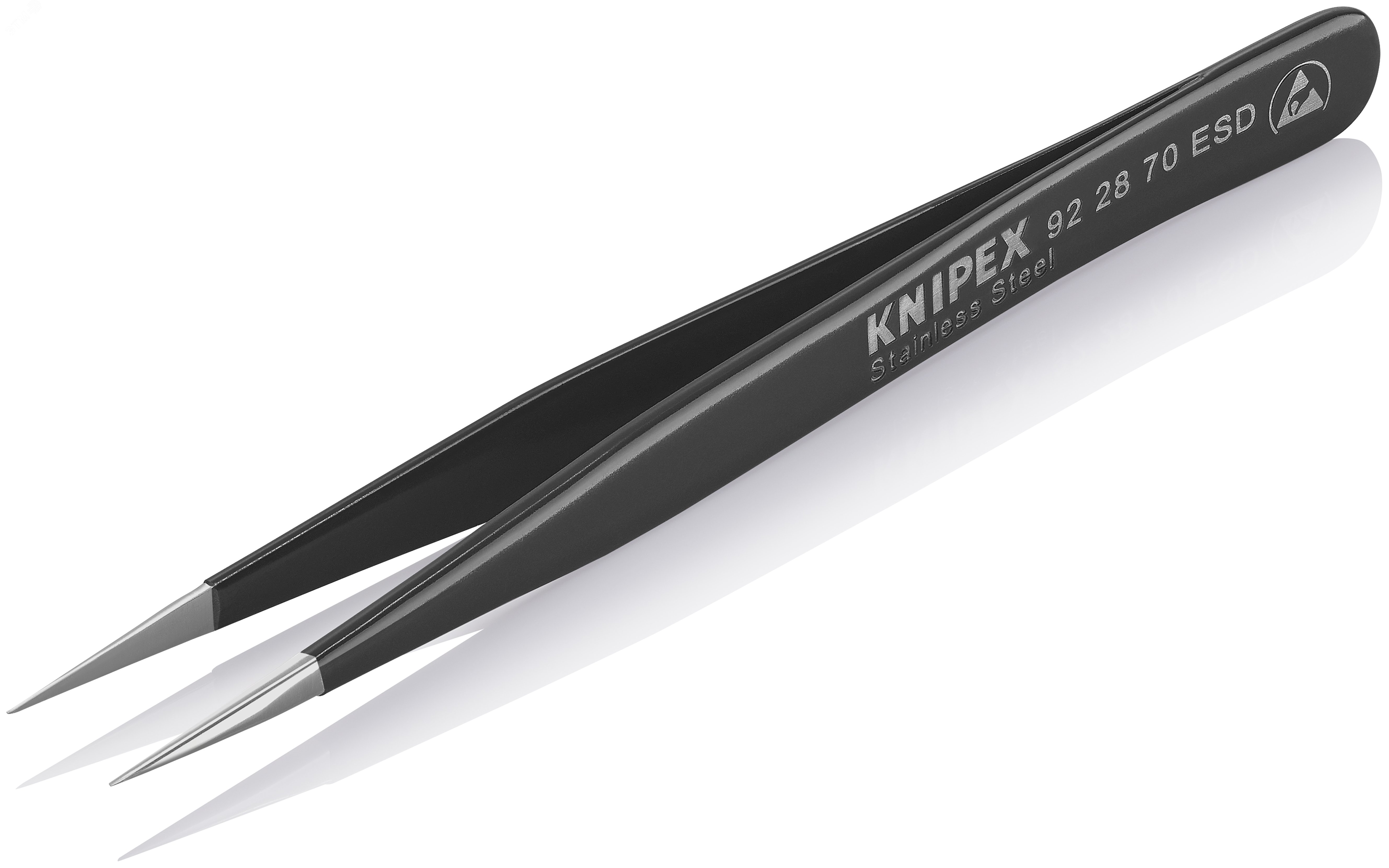 Пинцет ESD захватный прецизионный гладкие губки тонкие кончики антистатический L-110 мм нержавеющая хромоникелевая сталь хромированный KN-922870ESD KNIPEX - превью 3