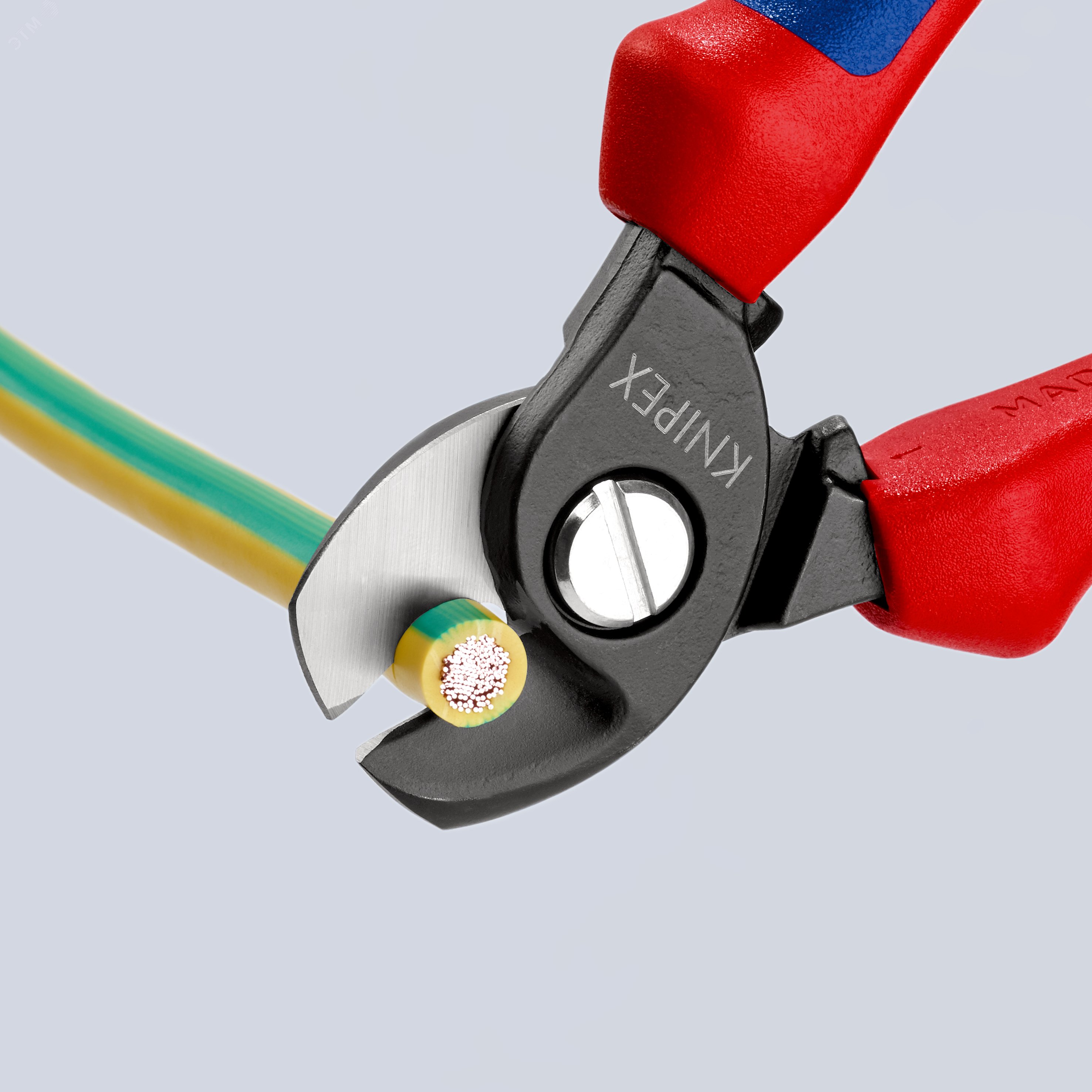 Кабелерез резка - кабель 15мм (50мм AWG 1/0) L=165мм черный 2-компонентные рукоятки крепление для страховки KN-9512165T KNIPEX - превью 5