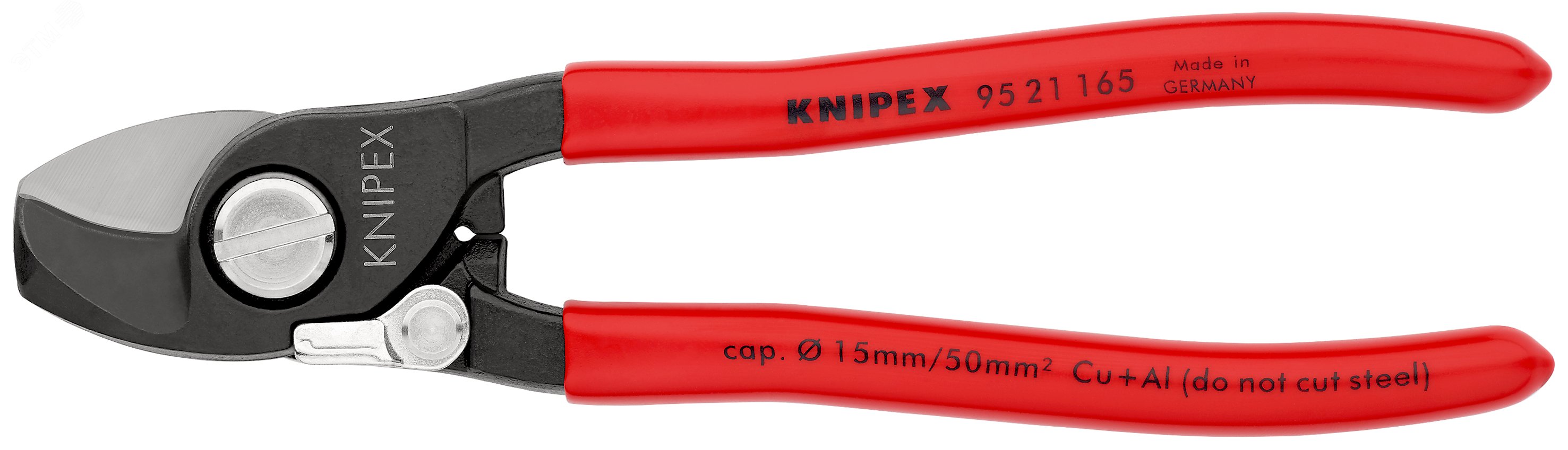 Кабелерез с пружиной резка - кабель 15мм (50мм AWG 1/0) L=165мм обливные рукоятки блистер цвет черный KN-9521165SB KNIPEX - превью 3