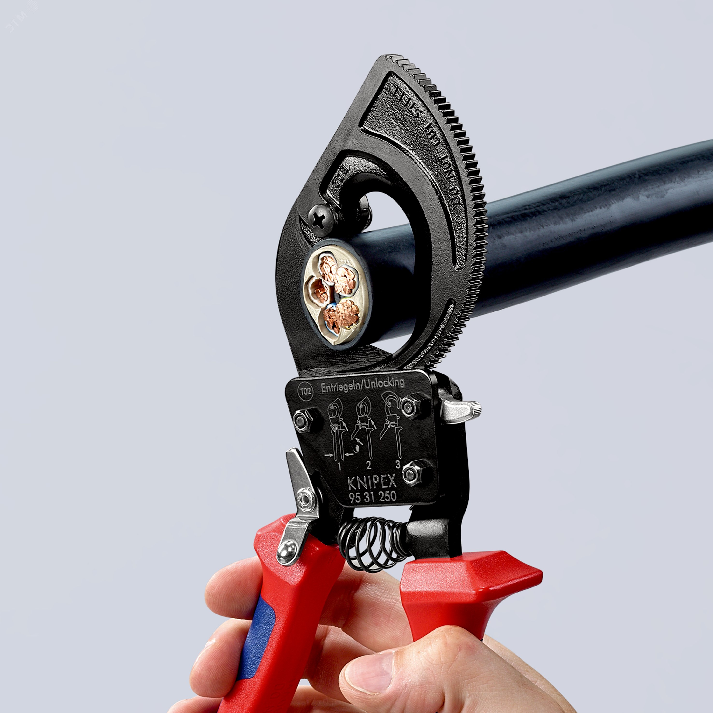 Кабелерез с храповым механизмом (трещоткой) рез кабель 32мм (240мм MCM 500) L=250мм черный 2-компонентные рукоятки KN-9531250 KNIPEX - превью 7