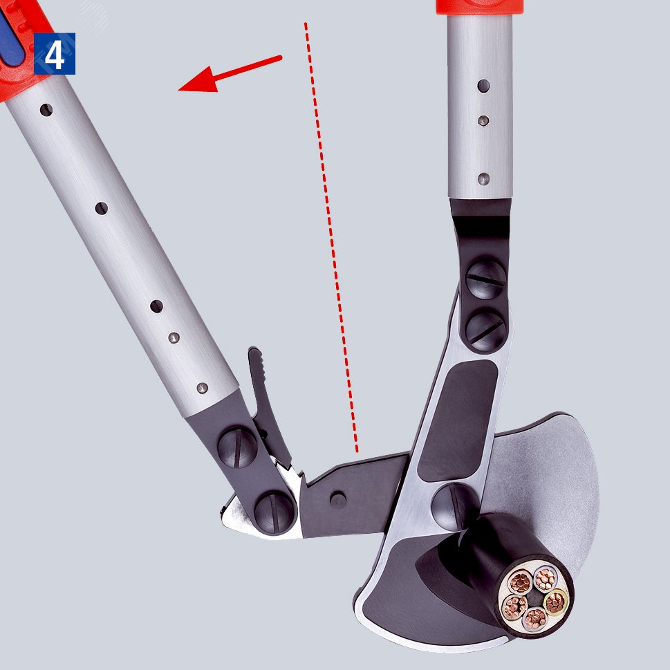 Кабелерез с храповым механизмом (трещоткой) и выдвижными телескопическими рукоятками рез: кабель 38 мм (280 мм MCM 550) L-570 мм чёрный 2-компонентные рукоятки KN-9532038 KNIPEX - превью 6