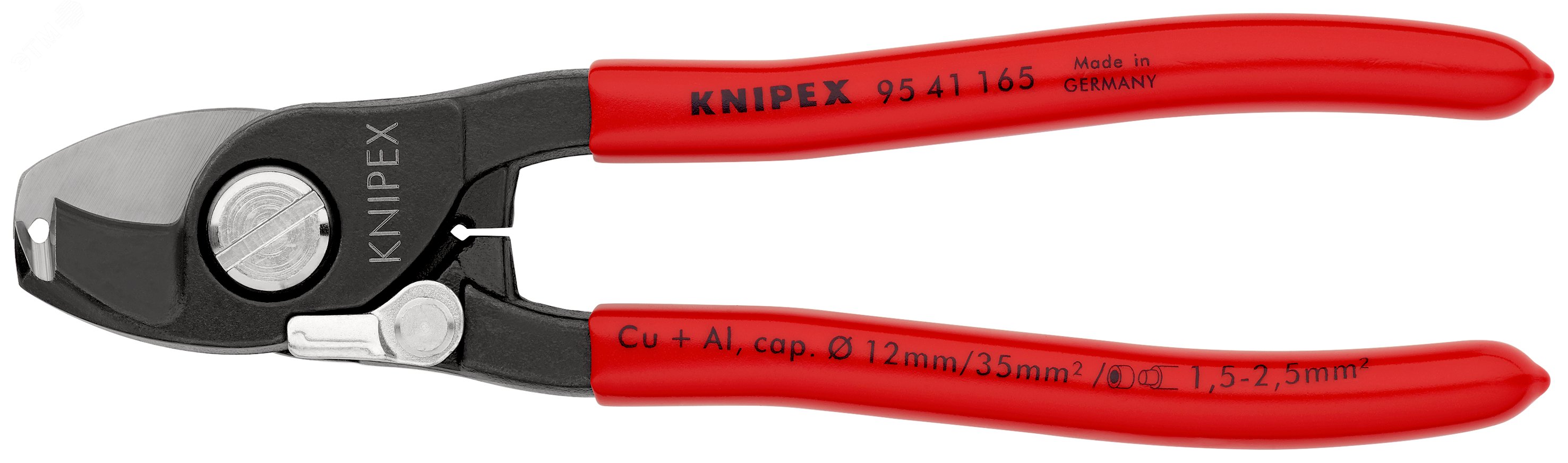 Кабелерез-стриппер многофункциональный для NYM кабелей от 3х15 до 5х25мм с пружиной рез кабель 15мм (50мм AWG 1/0) снятие изоляции 15+25мм L=165мм черный обливные рукоятки KN-9541165 KNIPEX - превью 3