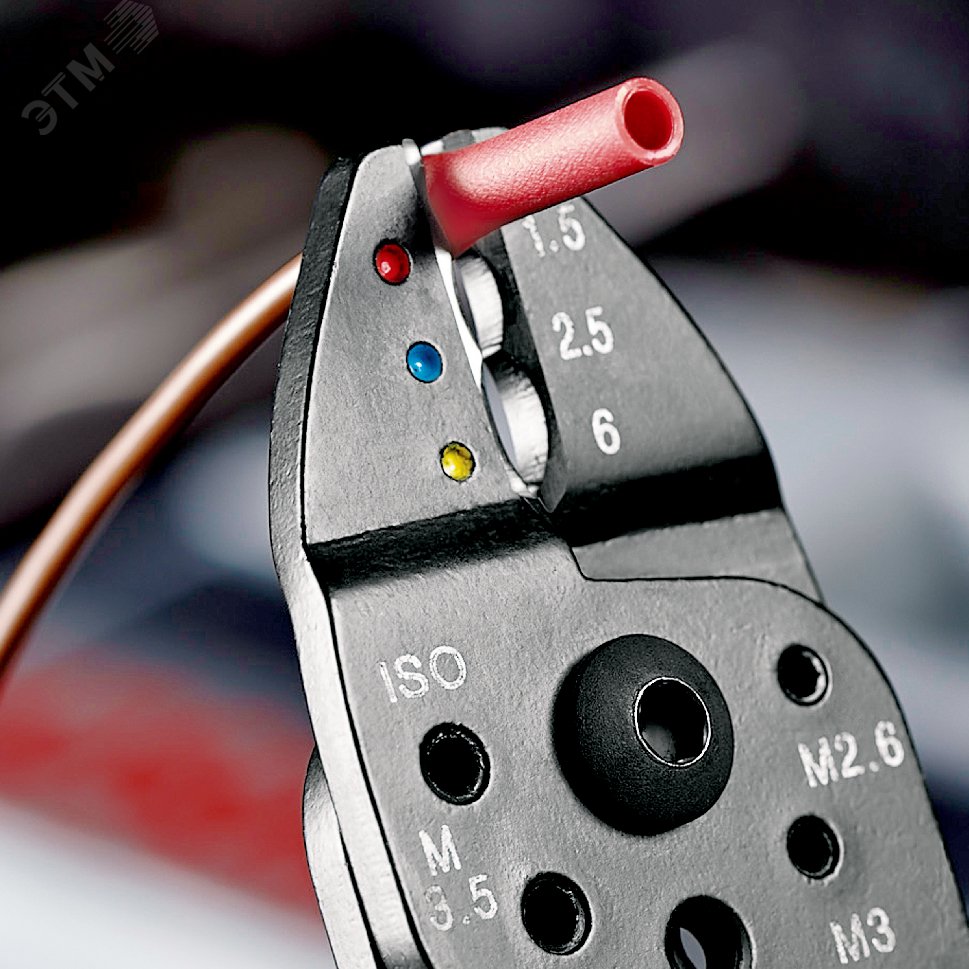 Пресс-клещи для резки и зачистки кабеля опрессовки кабельных наконечников и штекеров 3 гнезда обжим кабельных наконечников с изолятором и кабельных соединителей: 05-60 мм (AWG 20 - 10) j рез медных и латунных шпилек: М26 3 35 4 и 5 L-230 мм чёрн KN-9721215 KNIPEX - превью 4