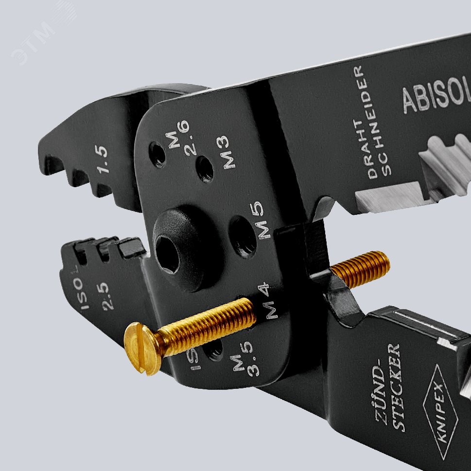 Пресс-клещи для резки и зачистки кабеля опрессовки кабельных наконечников и штекеров 3 гнезда обжим кабельных наконечников с изолятором и кабельных соединителей: 05-60 мм (AWG 20 - 10) j обжим штекеров открытых неизолированныеованных шириной 63 KN-9722240SB KNIPEX - превью 5