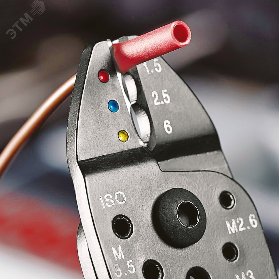 Пресс-клещи для резки и зачистки кабеля опрессовки кабельных наконечников и штекеров 3 гнезда обжим кабельных наконечников без изолятора и кабельных соединителей: 05-60 мм (AWG 20 - 10) j рез медных и латунных шпилек: М26 3 35 4 и 5 L-230 мм чёр KN-9721215C KNIPEX - превью 10