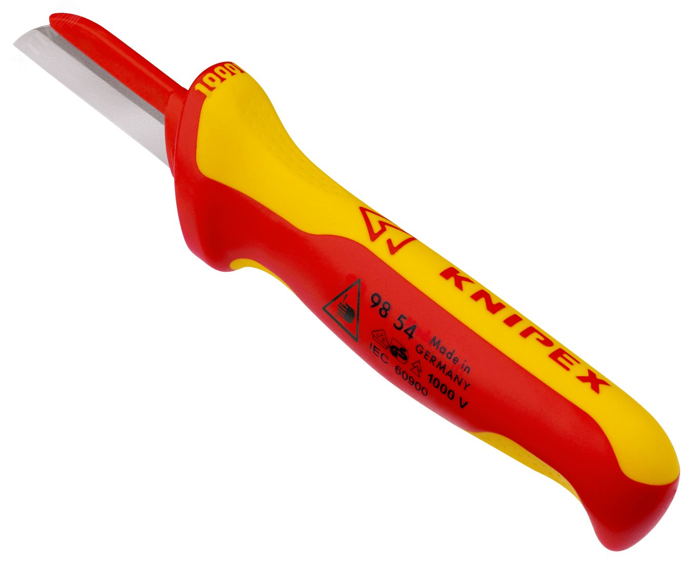 Нож для кабеля VDE 1000V пластиковый обух на лезвии для предупреждения КЗ L-190 мм диэлектрический 2-компонентная рукоятка KN-9854 KNIPEX - превью 3