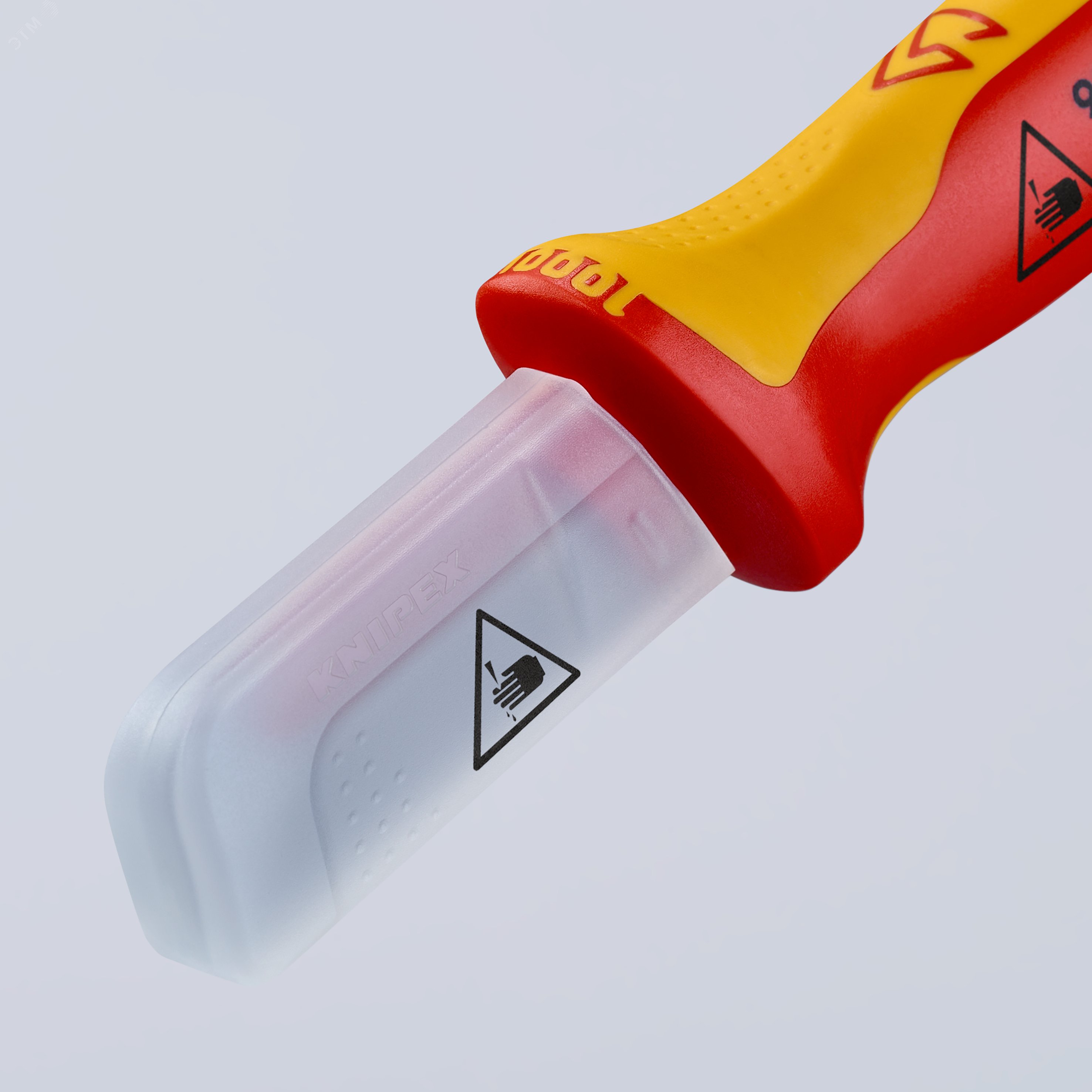 Нож для кабеля VDE 1000V пластиковый обух на лезвии для предупреждения КЗ L-190 мм диэлектрический 2-компонентная рукоятка KN-9854 KNIPEX - превью 9