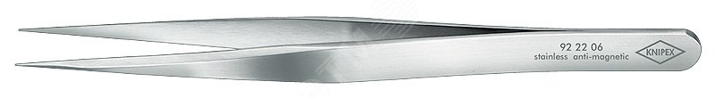 Пинцет захватный прецизионный заострённые гладкие губки L-120 мм хромоникелевая нержавеющая сталь антимагнитный KN-922206 KNIPEX - превью