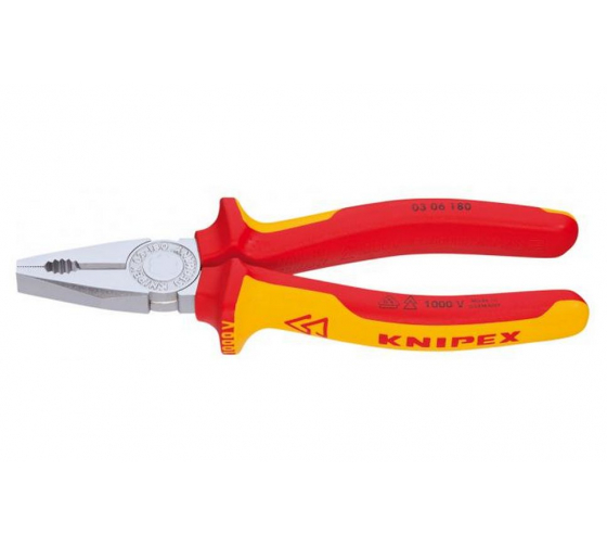 Плоскогубцы комбинированные VDE 1000V резка - проволока средней твердости 38мм твердая проволока 25мм кабель 13мм (16мм) L=200мм диэлектрические хромированные двухкомпонентные рукоятки