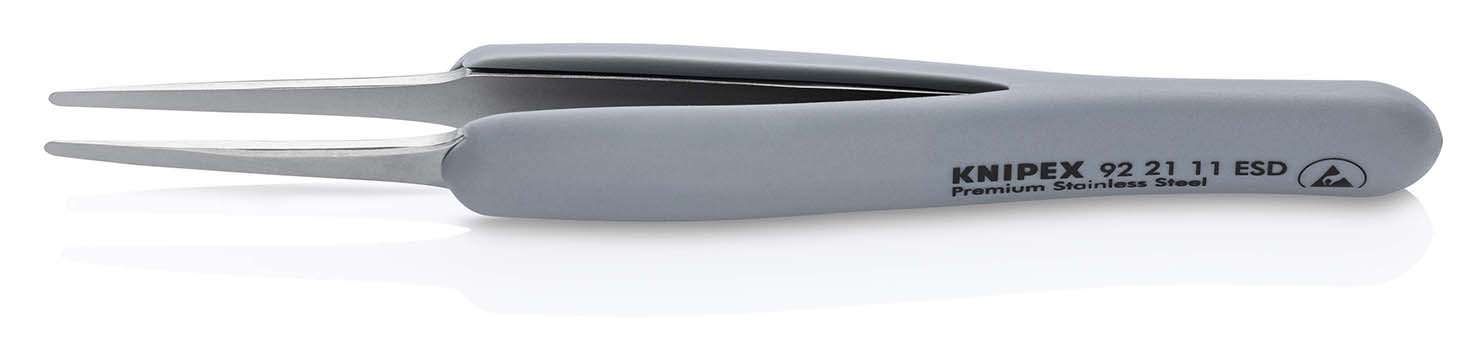 Пинцет ESD антистатический, премиальная нержавеющая сталь, обрезиненная рукоятка, 123 мм, гладкие прямые тупые губки, антимагнитный