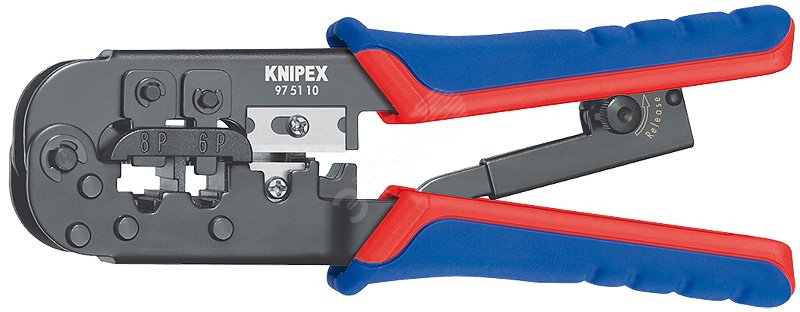 Изображение товара Пресс-клещи для штекеров Western для RJ 11/12 и RJ 45 190 мм KNIPEX