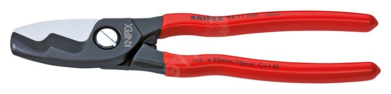 Кабелерез с двойными режущими кромками резка - кабель 20мм (70мм AWG 2/0) L=200мм черный обливные рукоятки KN-9511200 KNIPEX - превью
