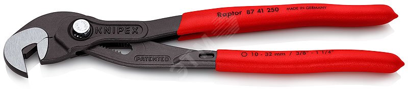 RAPTOR клещи переставныеавные - гаечный ключ 10 - 32 мм (3/8 - 1 1/4) L-250 мм Cr-V серые обливные рукоятки KN-8741250 KNIPEX - превью 2