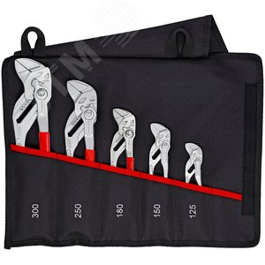 Набор переставныеавных клещей-гаечных ключей 86 03 XXX в чехле-скрутке из полиэстера 5 предметов L-125/150/180/250/300 мм Cr-V хромированные обливные рукоятки - фото 2