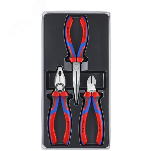 Набор ШГИ в ложементе 3 предмета комплектация: 0302180 плоскогубцы 180 мм 2612200 длинногубцы 200 мм 7002160 бокорезы 160 мм 3-компонентные рукоятки - фото 2