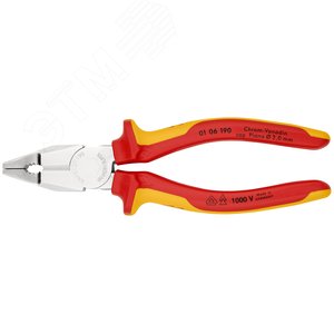 Плоскогубцы комбинированные VDE 1000V рез твердая проволока 25мм рояльная струна (HRC 59) 2мм кабель 13мм (25мм) L=190мм диэлектрические хромированные двухкомпонентные рукоятки - фото 3