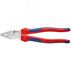 Плоскогубцы комбинированные рез твердая проволока 3мм рояльная струна (HRC 59) 25мм кабель 14мм (25мм) L=225мм хромированные двухкомпонентные рукоятки - фото 3