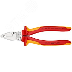 Плоскогубцы комбинированные VDE 1000V рез твердая проволока 25мм рояльная струна (HRC 59) 2мм кабель 115мм (16мм) L=180мм диэлектрические хромированные двухкомпонентные рукоятки - фото 3